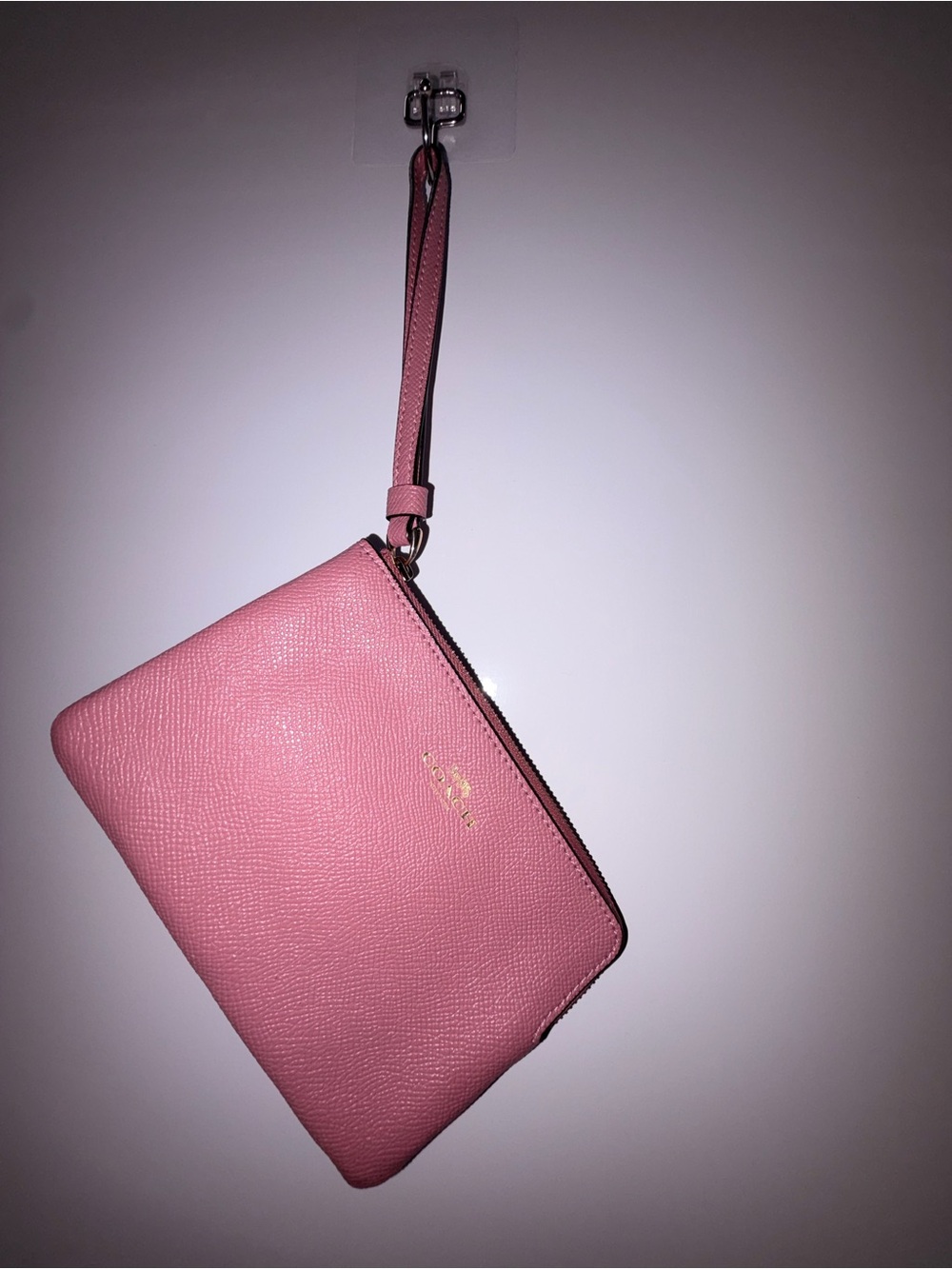 Coach Pink Leather Wristlet Clutch with Gold Logo